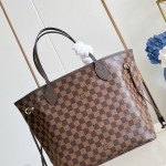 Louis Vuitton Neverfull MM Tote Bag in Damier Azur Canvas with Leather Trim and Detachable Pouch