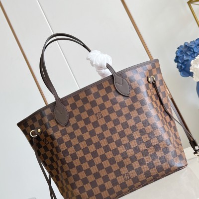 Louis Vuitton - Neverfull MM Tote Bag in Damier Azur Canvas with Leather Trim