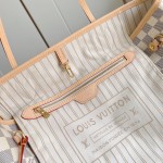 Louis Vuitton Neverfull MM Tote Bag in Damier Azur Canvas with Leather Trim and Detachable Pouch