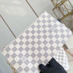 Louis Vuitton Neverfull MM Tote Bag in Damier Azur Canvas with Leather Trim and Detachable Pouch