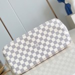 Louis Vuitton Neverfull MM Tote Bag in Damier Azur Canvas with Leather Trim and Detachable Pouch