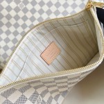 Louis Vuitton Neverfull MM Tote Bag in Damier Azur Canvas with Leather Trim and Detachable Pouch