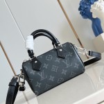 Louis Vuitton Nano Speedy Handbag in Monogram Eclipse Canvas with Detachable Strap