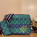 Louis Vuitton Trio Messenger Bag M26026 - Blue-Green Monogram Heritage Canvas with Striped Shoulder Strap