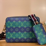 Louis Vuitton Trio Messenger Bag M26026 - Blue-Green Monogram Heritage Canvas with Striped Shoulder Strap
