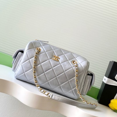 Chanel - 25K Bowling Bag AS5791 in Litchi, Matte, and Lambskin Leather Black, Red, Beige, Silver
