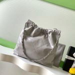 Chanel 25C 22 Bag Soft Calfskin Leather Tote Black Gold