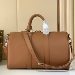 Louis Vuitton Keepall Bandoulière M25980 and M26065 Waxed Cowhide Leather with LV Embossing