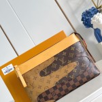 Louis Vuitton Pochette Voyage Souple M26015 in Monogram coated canvas with Boro patchwork, Damier, and Monogram Reverse canvas accents