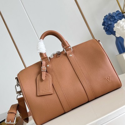Louis Vuitton - Keepall Bandoulière 35 in Waxed Calfskin with LV Initials Embossing