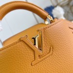 Louis Vuitton Capucines Mini Handbag, M23703, Orange Taurillon Leather, Detachable Shoulder Strap
