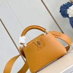 Louis Vuitton Capucines Mini Handbag, M23703, Orange Taurillon Leather, Detachable Shoulder Strap
