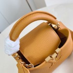 Louis Vuitton Capucines Mini Handbag, M23703, Orange Taurillon Leather, Detachable Shoulder Strap