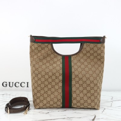 Gucci - 865452 Apricot / Black Leather Tote Bag Original Factory Leather with Dust Bag