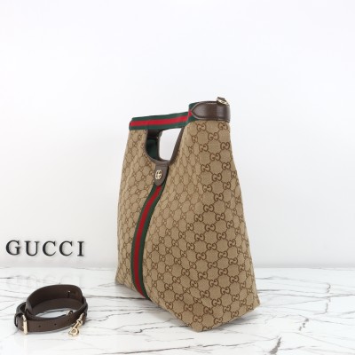 Gucci - 865452 Apricot / Black Leather Tote Bag Original Factory Leather with Dust Bag
