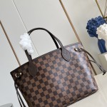 Louis Vuitton Neverfull N40600 Small Tote Bag in Damier Ebene Canvas with Leather Trims
