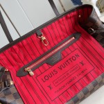 Louis Vuitton Neverfull N40600 Small Tote Bag in Damier Ebene Canvas with Leather Trims