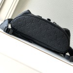 Louis Vuitton Christopher Backpack in Black Taurillon Leather with Monogram Embossing and Side Pockets