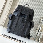 Louis Vuitton Christopher Backpack in Black Taurillon Leather with Monogram Embossing and Side Pockets