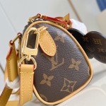 Louis Vuitton Nano Speedy Handbag M15330, Monogram Canvas, Vivienne Illustration and Keychain