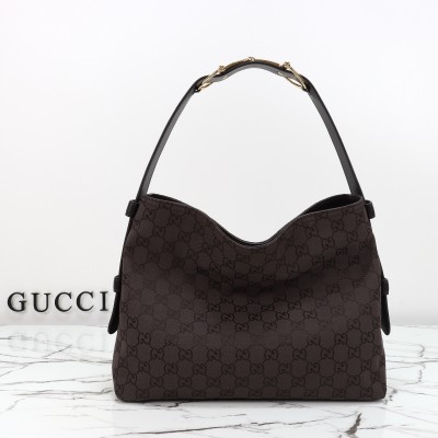 Gucci - Monogram Brown Canvas Tote with Gray-Green Leather & White Leather Models 850926 / 850546