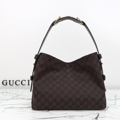 Gucci - Monogram Brown Canvas Tote with Gray-Green Leather & White Leather Models 850926 / 850546