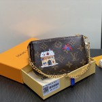 Louis Vuitton Mini Pochette Accessories M15328 with Vivienne Print, Monogram Canvas, and Chain Hook
