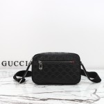 Gucci 850238 Black GG Embossed Leather Shoulder Bag Original Leather