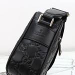 Gucci 850238 Black GG Embossed Leather Shoulder Bag Original Leather