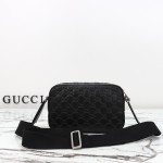 Gucci 850238 Black GG Embossed Leather Shoulder Bag Original Leather