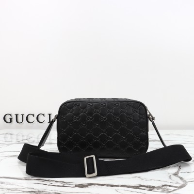 Gucci - 850238 Black GG Embossed Leather Shoulder Bag