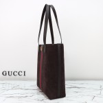 Gucci 834465 Matte Leather Tote Bag Gray Green Burgundy Original Leather