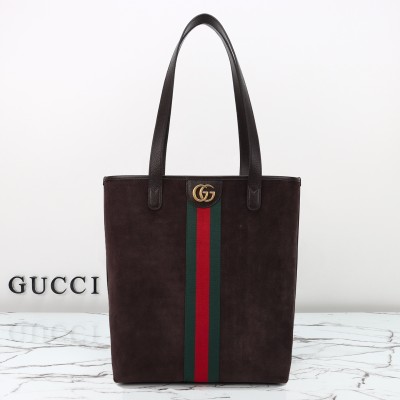 Gucci - 834465 Matte Leather Tote Bag Gray / Green / Burgundy 