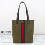Gucci 834465 Matte Leather Tote Bag Gray Green Burgundy Original Leather