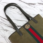 Gucci 834465 Matte Leather Tote Bag Gray Green Burgundy Original Leather