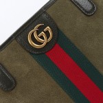 Gucci 834465 Matte Leather Tote Bag Gray Green Burgundy Original Leather