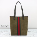 Gucci 834465 Matte Leather Tote Bag Gray Green Burgundy Original Leather