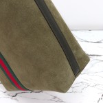 Gucci 834465 Matte Leather Tote Bag Gray Green Burgundy Original Leather