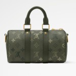 Louis Vuitton Keepall Bandoulière 25 Handbag in Army Green with Silk Print