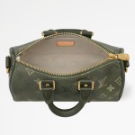 Louis Vuitton Keepall Bandoulière 25 Handbag in Army Green with Silk Print