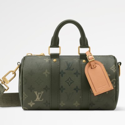 Louis Vuitton - Keepall Bandoulière 25 Handbag  Army Green / Silk Print