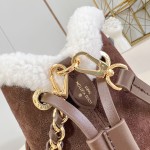 Louis Vuitton Bella M57068 Brown Plush Bag with Wool Trim and Monogram Perforation