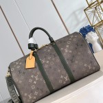 Louis Vuitton Keepall Bandoulière 50 Travel Bag with camouflage Monogram Surplus and distressed metal hardware
