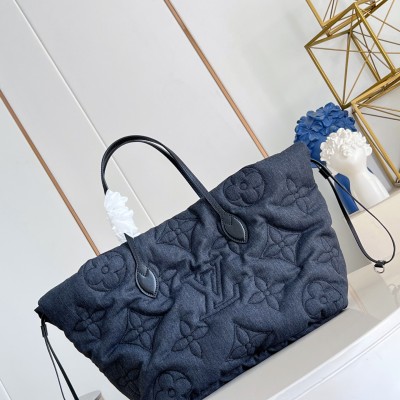 Louis Vuitton - M26364 Neverfull Inside Out MM Black Jeans Puffygram Tote Bag