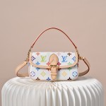 Louis Vuitton Nano Diane Monogram Empreinte White Multicolor Baguette Bag M14194 with detachable strap and magnetic closure
