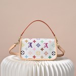  Louis Vuitton Nano Diane Monogram Empreinte White Multicolor Baguette Bag M14194 with detachable strap and magnetic closure