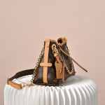  Louis Vuitton CarryAll BB Monogram vintage handbag M13014 with decorative chain leather luggage tag and drawstring closure