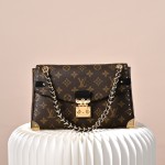 Louis Vuitton Trunkie Monogram Canvas Trunk Handbag M14526 with metal studs S-lock closure and chain strap