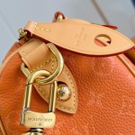 Louis Vuitton-inspired Speedy P9 Bandoulière 20 replica handbag in black silver and orange glossy leather style