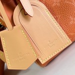 Louis Vuitton-inspired Speedy P9 Bandoulière 20 replica handbag in black silver and orange glossy leather style